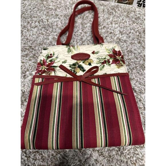 Longaberger Small Totes 2005 Holiday Stripe  Embroidered Basket Gift Bag. New - Picture 4 of 6